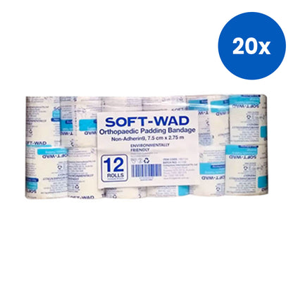 SOFT-WAD Orthopaedic Undercast Padding Bandage 7.5cm x 2.75m Non-Adhering Absorbent Non-Sterile 12/Pack - White x10