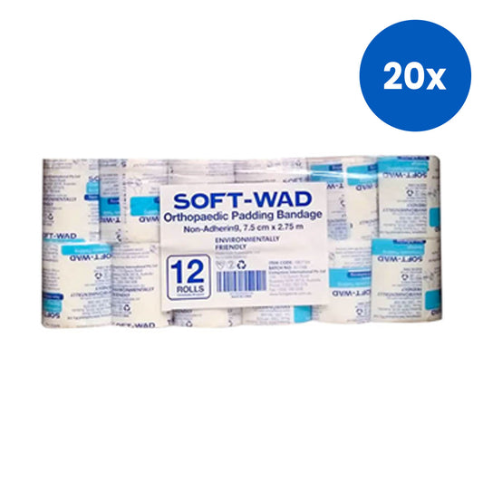 SOFT-WAD Orthopaedic Undercast Padding Bandage 7.5cm x 2.75m Non-Adhering Absorbent Non-Sterile 12/Pack - White x10