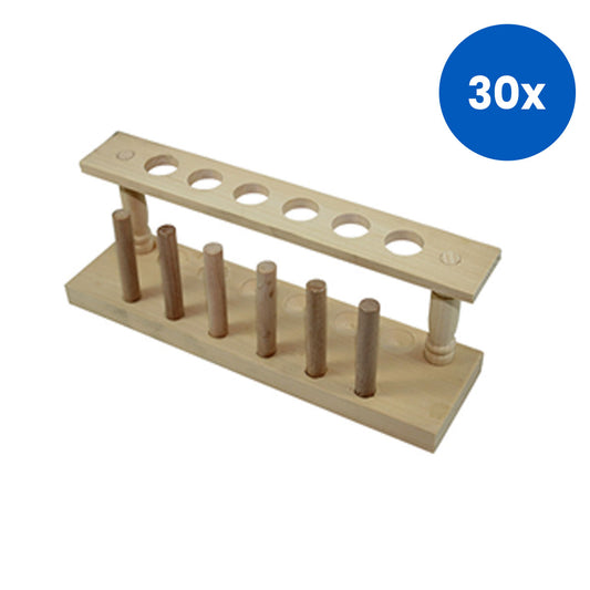 Livingstone Test Tube Rack Stand Biodegradable Wood 20mm Test Tube 6 Holes with 6 Pegs - Brown x30 Varnished