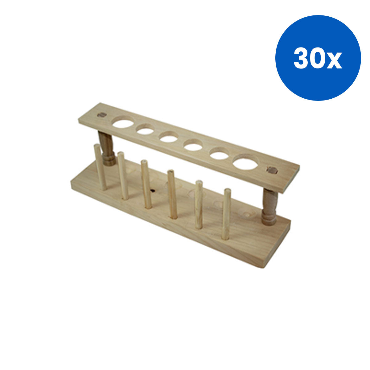 Livingstone Test Tube Rack Stand Wood 4 x 20mm and 2 x 25mm Test Tube Diameters 6 Holes with 6 Pegs Varnished - Brown x30