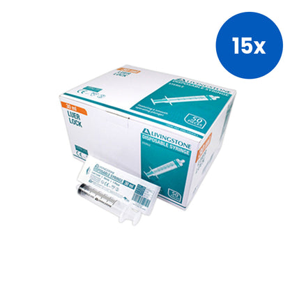 Livingstone Syringe, 30ml, Luer Lock Tip  Latex Free Hypoallergenic 50/Box - White x15