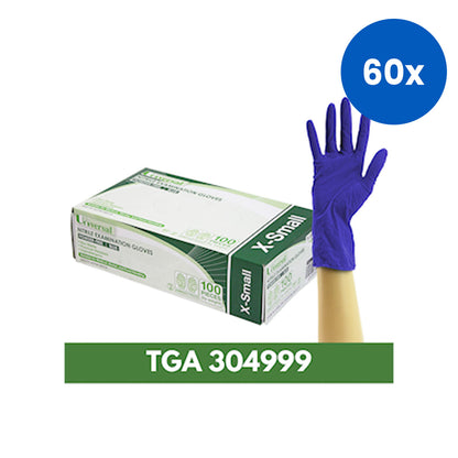 Universal Nitrile Examination Gloves Extra Small Size ASTM Standard Powder Free 100/Box - Blue x60