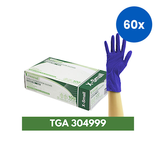 Universal Nitrile Examination Gloves Extra Small Size ASTM Standard Powder Free 100/Box - Blue x60