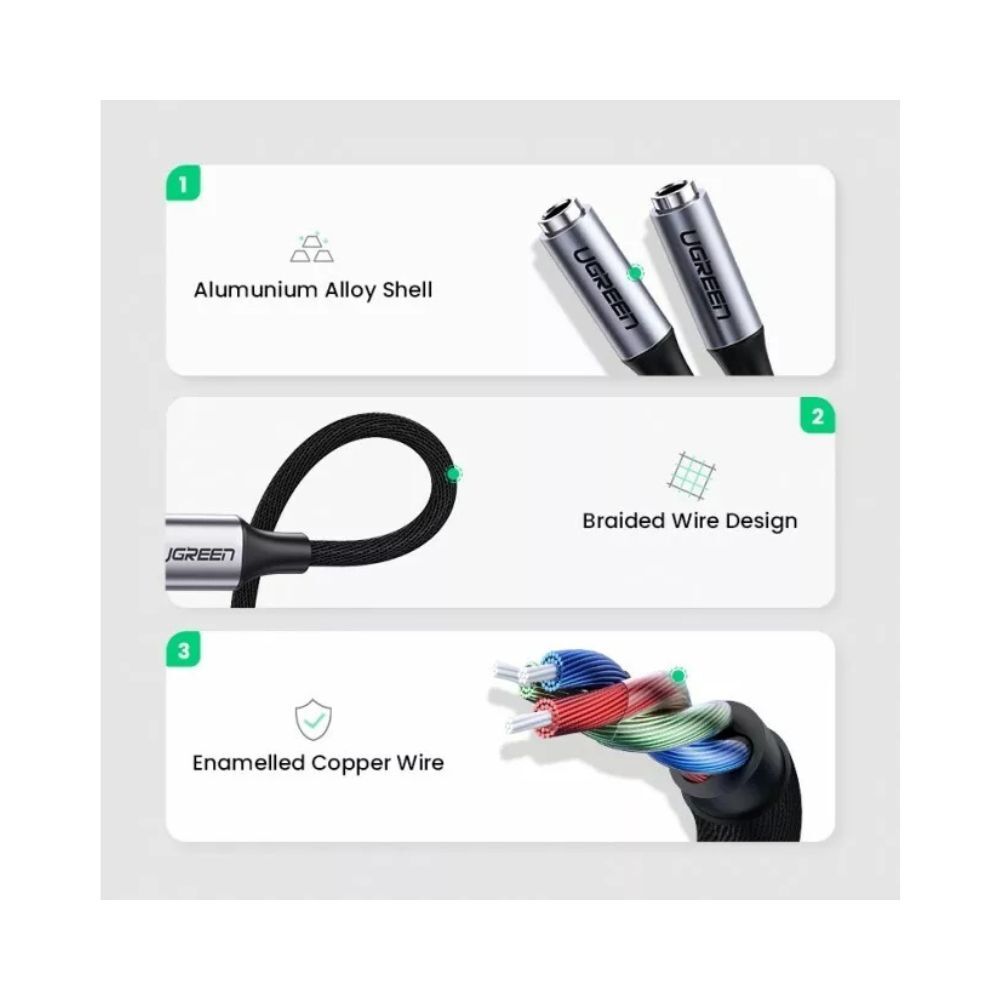 UGREEN USB-C to 3.5mm SplitterUSBC Male-2x3.5MM Female Jack