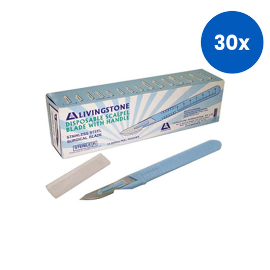 Livingstone Disposable Scalpel Stainless Steel Blade Size 21 10 Pieces/Box - Blue x30