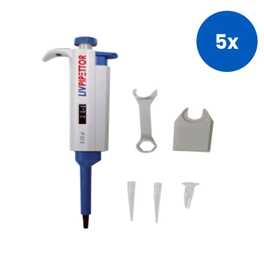 Liv-Pipettor Adjustable and Fixed Volume Pipettor 2-20ul Volume 0.5ul Division 1.00 Percent Imprecision - White x5