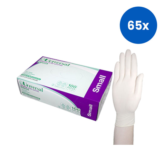 Universal Choice Biodegradable Latex Gloves Small Size ASTM Standard Low Powder 100/Box - Cream x65