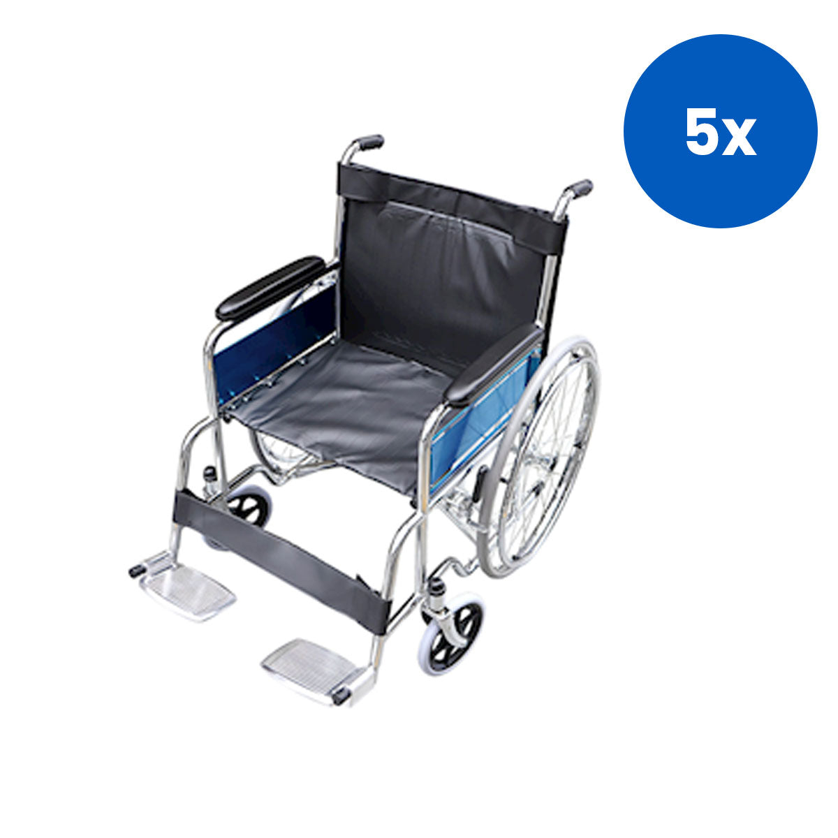 Livingstone Wheelchair 60 x 20cm Heavy Duty Chrome Finish Maximum Capacity 130kg - Black x5