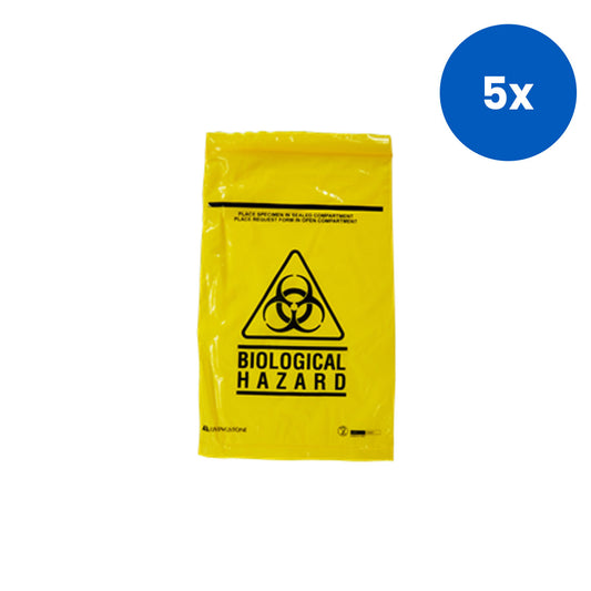 Livingstone Biohazard Specimen Bag 16 x 24.5cm 3-Ply  2000/Ctn - Yellow Tint x5