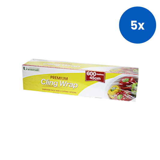 Universal Choice Plastic Cling Wrap In Dispenser Pack with Cutter 45cm x 600m 6 Rolls/Carton - Yellow x5