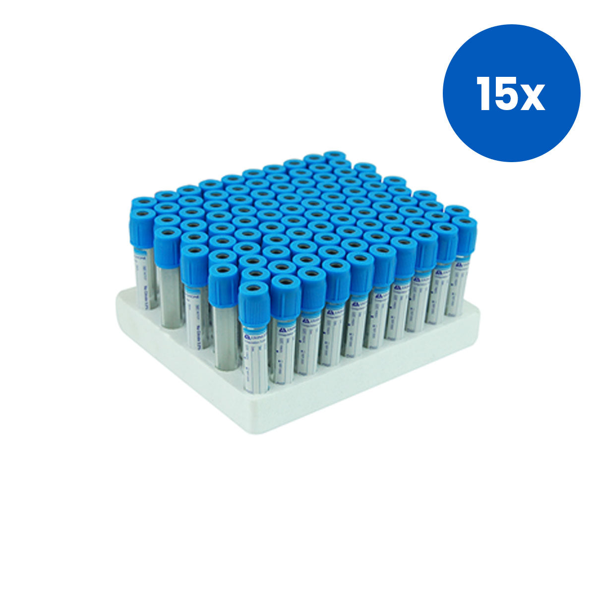 Livingstone Blood Collection Plastic Tube Sodium Citrate 2.7mL 13x75MM Non Spill Cap 100/Pack - Light Blue x15