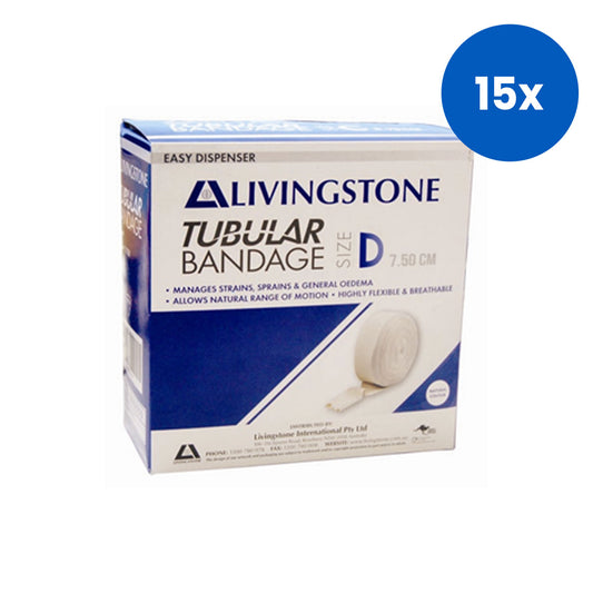 Livingstone Tubular Cotton Stockinette Bandage Size D 7.5cm Wide Stretchable to 16cm 10m 1 Roll/Box - White x15