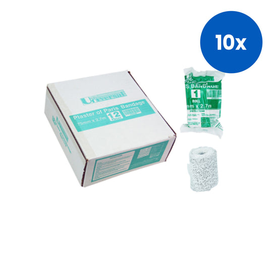 Universal Choice Plaster of Paris Cast Bandage Fast Setting 7.5cm x 2.7m 12 Pieces/Box - White x10