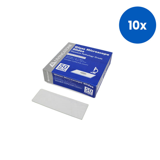 Livingstone Microscope Glass Slide with Double Concave Cavity 50/Pack - White x10