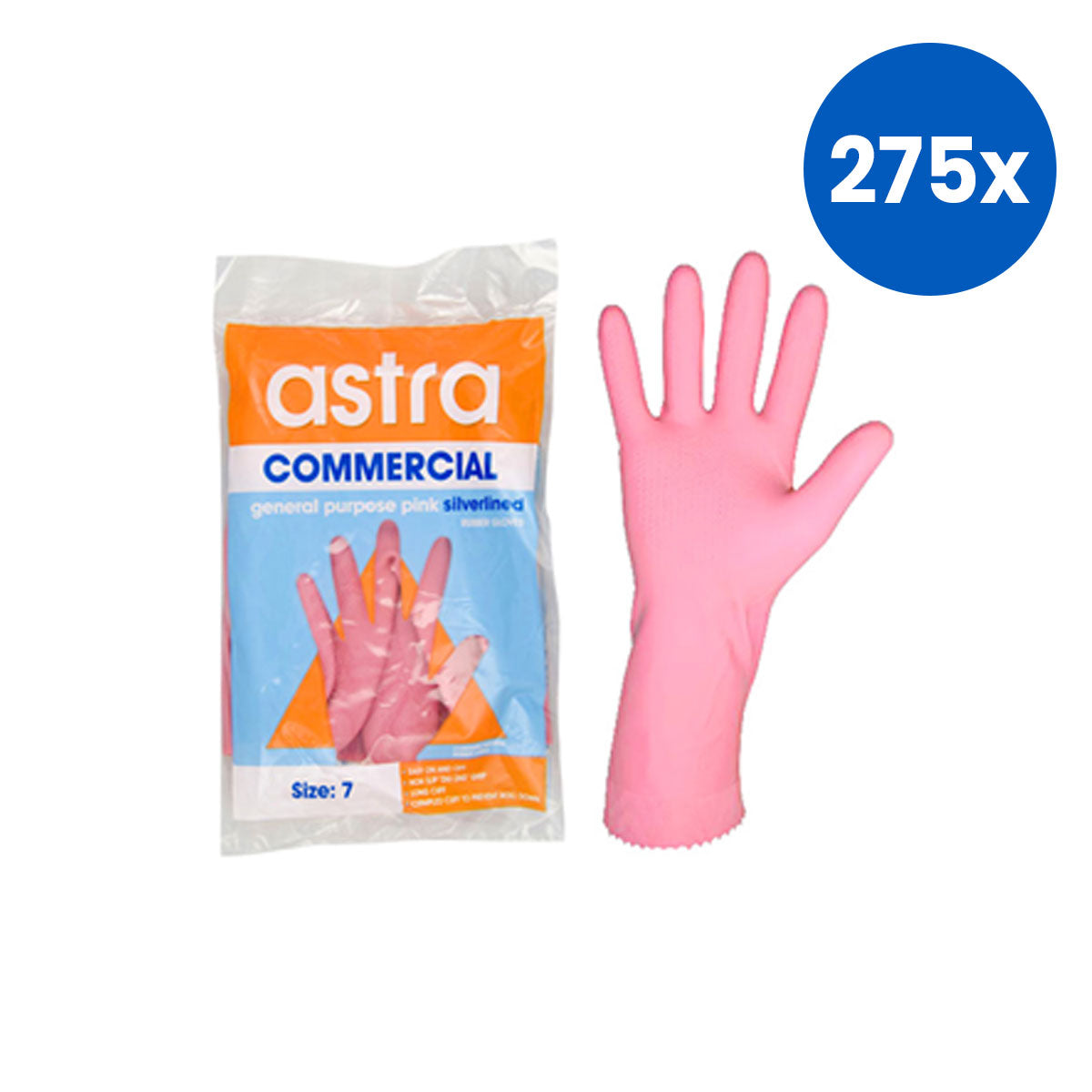 Astra Silver Lined Natural Rubber Gloves Biodegradable Size 7  1Pair/Pack - Pink x275