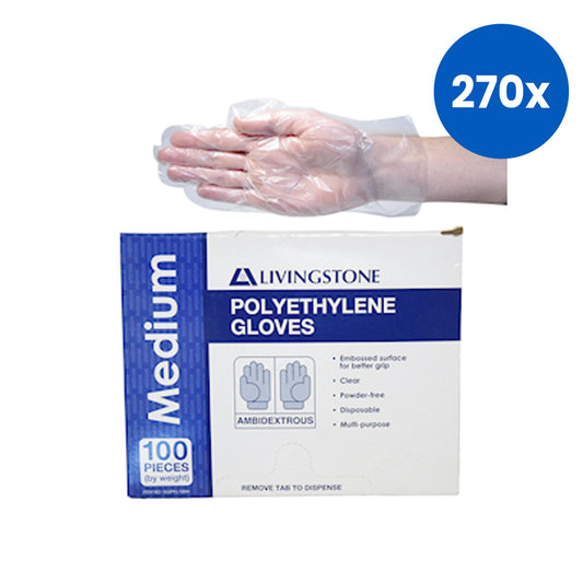 Livingstone Disposable Polyethylene Gloves Medium Size Embossed Ambidextrous Recyclable - Clear x270