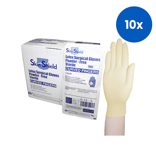 Skin Shield Biodegradable Latex Surgical Gloves Size 7.0 Powder Free 50 Pairs/Box - Cream x10