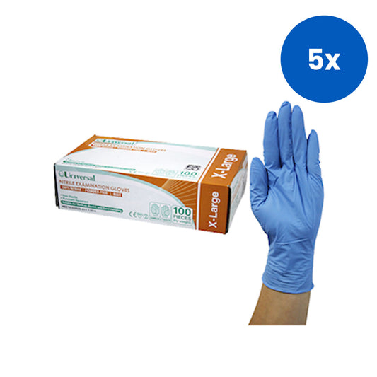 Universal Choice Nitrile Examination Gloves Extra Large Size AS NZ Standard Powder Free 100/Box 1000/Carton - Blue x5