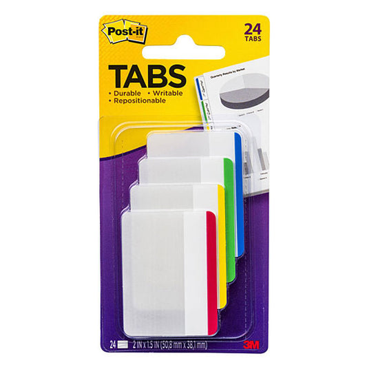Post‑It Filing Tabs Primary Colours 50 x 38mm 24‑Pack Box of 6