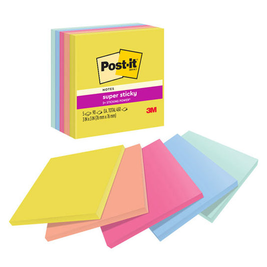 Post‑It Super Sticky Notes 76 x 76mm Summer Joy 5 Pads/Pack 90 Sheets/Pad