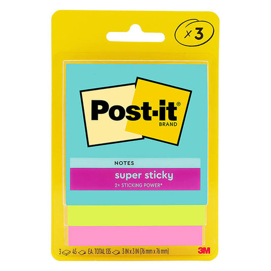 Post‑It Super Sticky Notes Miami 76 x 76mm 3‑Pack Box of 6