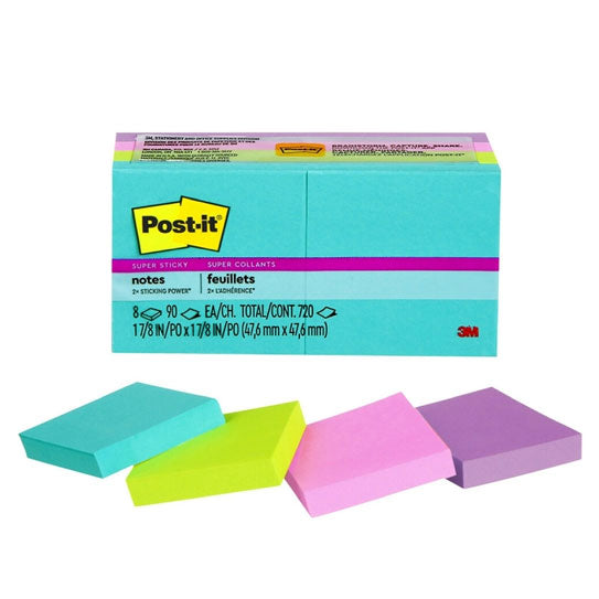 Post‑It Super Sticky Notes 51 x 51mm 8 pads per pack 90 sheets per pad