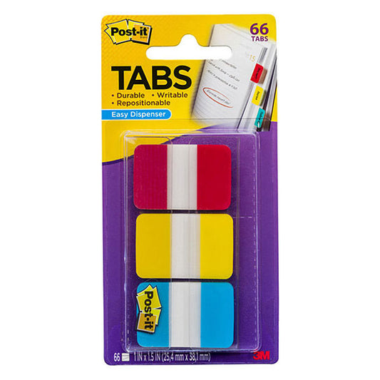 Post‑It Index Tabs Red Yellow Blue 25 x 43mm 3‑Pack Box of 6