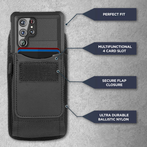 Encased Falcon Shield Case Samsung Galaxy S22 Ultra with Pouch - Black