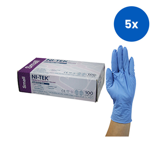 Ni-Tek Nitrile Premium Gloves AS NZ Standard Small Size Powder Free 100/Box 1000/Carton - Blue x5