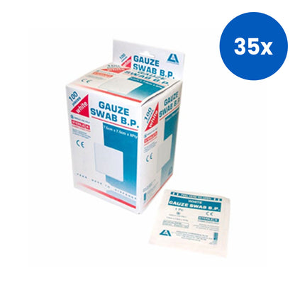 Livingstone Gauze Swabs 7.5x7. cm x 8 ply 100 Percent Cotton 1 Piece/Pack 100 Packs/Dispenser Box - White 35