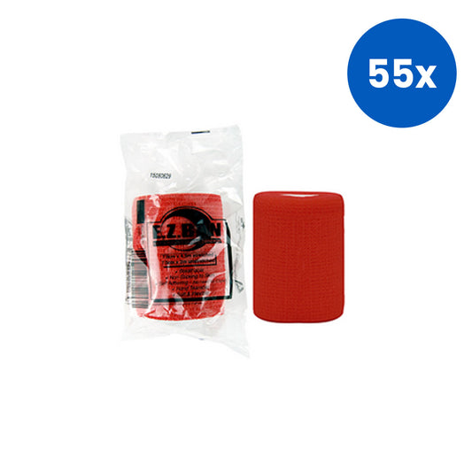 E.Z. Ban Wrap Cohesive Elastic Bandage 7.5cm x 2 metres stretch to 4.5 metres - Red x55