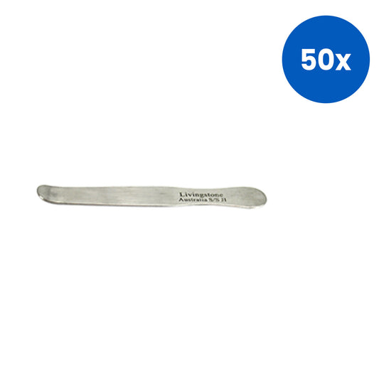Livingstone Spatula, 120mm 20 x 25mm Flat and 15 x 10mm Bent Ends Stainless Steel - Silver x50
