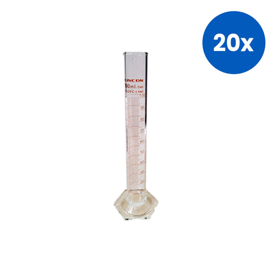 Lincon Measuring Cylinder with Hex Base and Spout Class A  32 x 240(H) mm 100 mL 1/Box - Clear x20