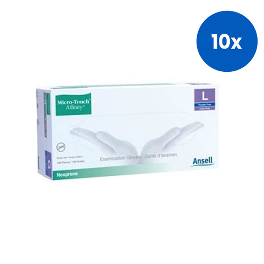 Ansell Micro-Touch Affinity Neoprene Gloves Large Size Biodegradable Latex Free 100/Box - Green x10