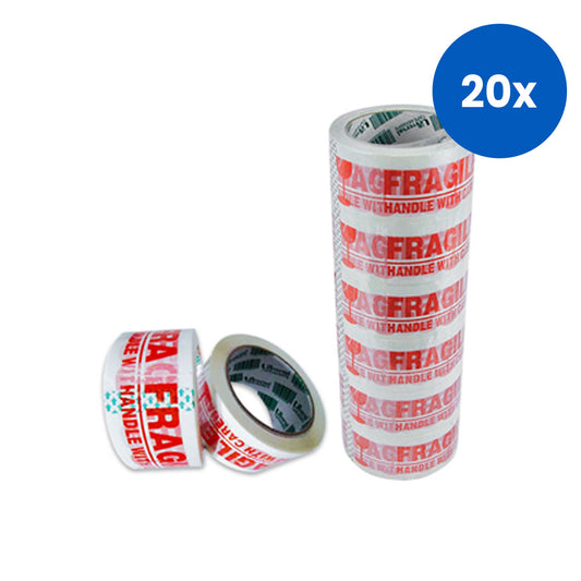 Universal Choice Acrylic Packaging Tape "Fragile Handle with Care" 48mm x 66 metres 6/Pack - Red/White x20