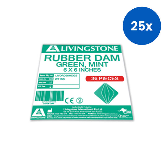 Livingstone Dental Rubber Dam Mint Flavoured Medium 6 x 6 Inches 36/Pack - Green x25