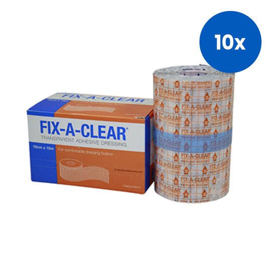 Livingstone Fix-A-Clear Transparent Adhesive Waterproof Tape Dressing 10cm x 10 Metres Low Allergy - White x10