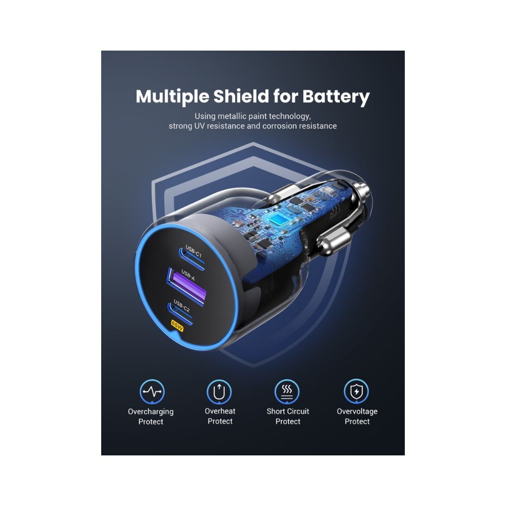UGREEN 75W 3-Port Fast Car Charger