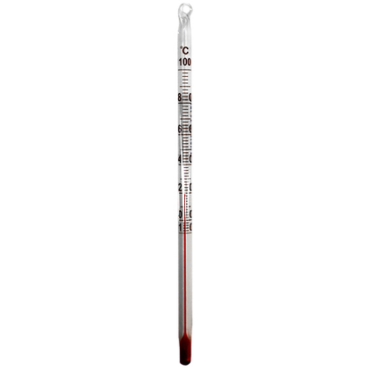 Livingstone Lab Thermometer Red Spirit Minus 10 to 100deg Celsius 2.0deg Division Total Immersion 155mm - White x50