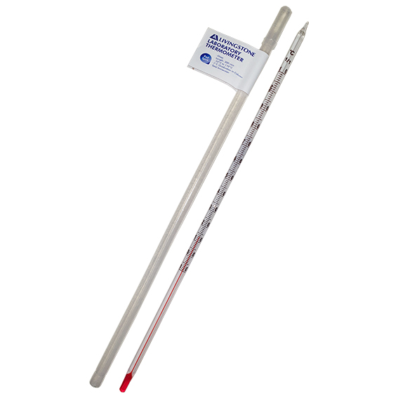 Livingstone Laboratory Thermometer Red Spirit -10 to 110degC 1.0deg Division - White x45