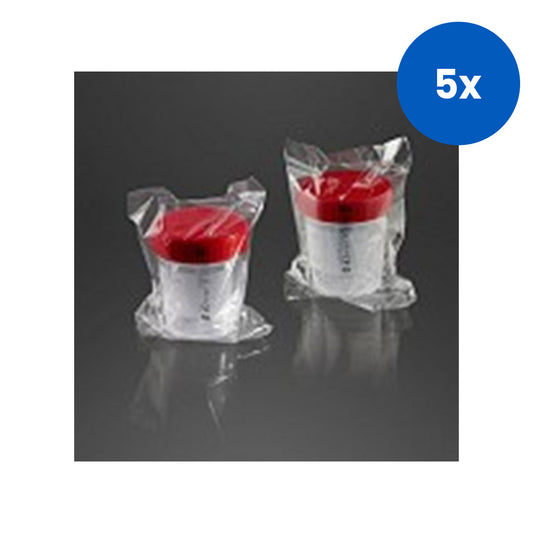 Specimen Sample Container Urine Jar with Screw Cap 200ml Polystyrene 150/Carton - Clear/Red x5