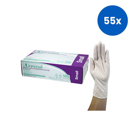 Universal Choice Biodegradable Latex Examination Gloves Small Size AS/NZ Standard Low Powder 100/Box - Cream x55