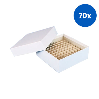 Livingstone Cyrovial Tube Box Cardboard 1-2mL Cryotubes 81 Wells 134(L) x 134(W) x 47(H) mm - White x70