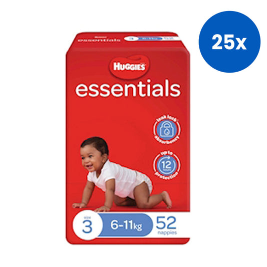 Huggies Essential Nappies Size 3 (6-11Kg) for Crawler Unisex 12 Hours Absorbency 52 Pieces/Pack - Red x25