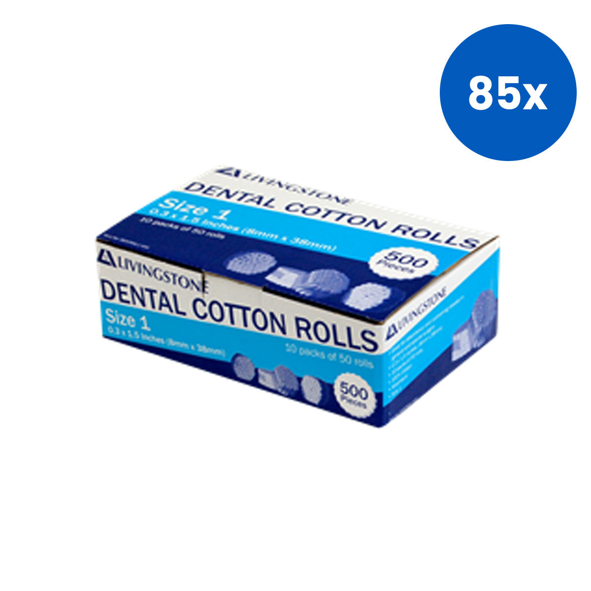 Livingstone Dental Cotton Roll 0.3x1.5 Inches Size 1 50/Pack 500/Box - White x85