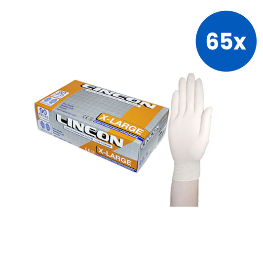 Lincon NY 2025 Special Latex Examination Gloves Low Powder and Biodegradable Extra Large 90 Pieces/Box - Cream x65