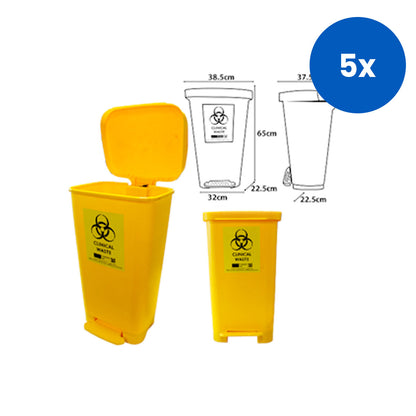 Livingstone Clinical Biohazard Waste Bin 50 L 385(L)x375(W)x650(H) mm Polypropylene - Yellow x5