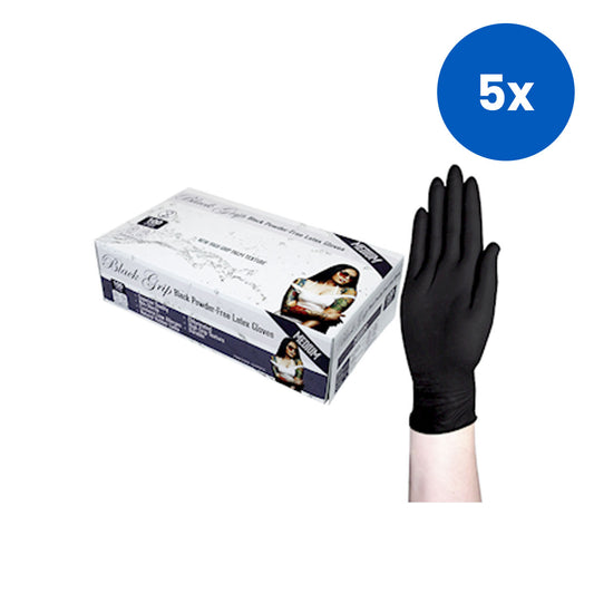 Black Grip Thick Heavy Duty Latex GlovesTextured Polymer Coated Medium 100/Box - Black x5