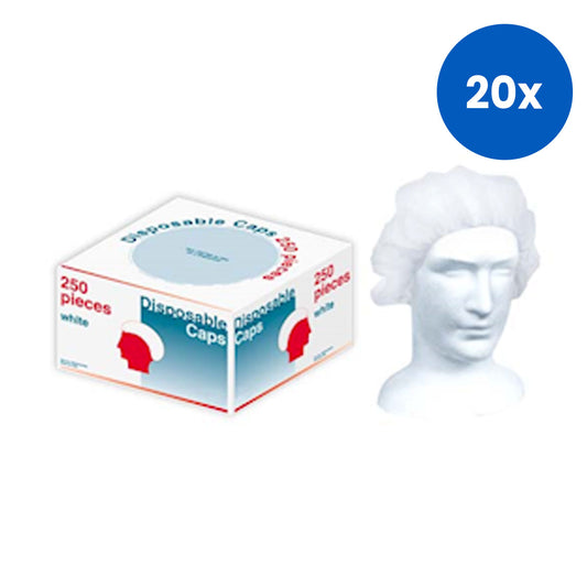 Livingstone Disposable Bouffant Hairnet Cap Double Elastic Nonwoven Latex Free 250 /Inner Dispenser - White x20