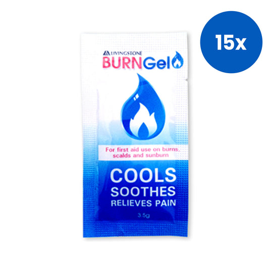 Livingstone Burn Gel Sachet 3.5gr for Instant Pain Relief of Burns/Scalds/Sunburn 50/Bag - White x 15